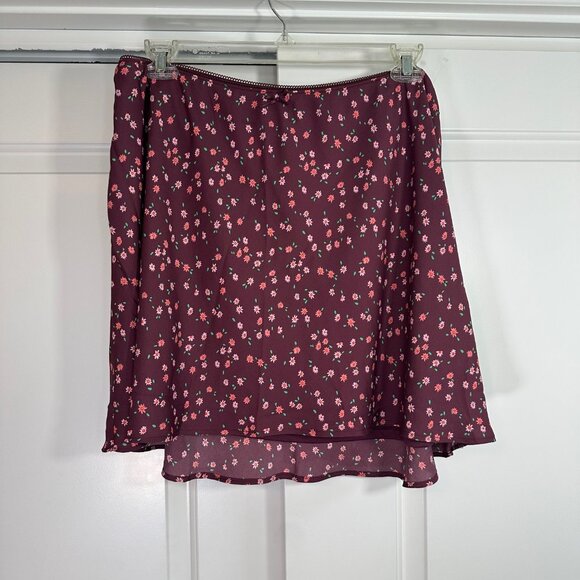 Wild Fable Burgundy Chiffon Floral Mini Skirt 1X - NEW - Picture 3 of 10